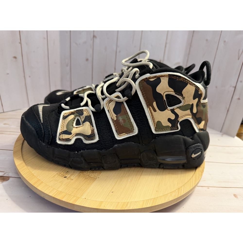Nike Air More Uptempo Shoes 7M/8.5W Black Desert Camo Letters CJ0930-001 Read*